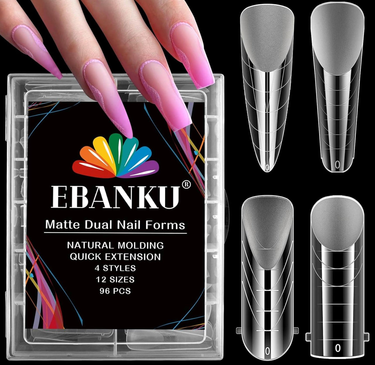 EBANKU Beauty Clear Matte Dual Nail Forms Kit - 96 pcs | EBANKU