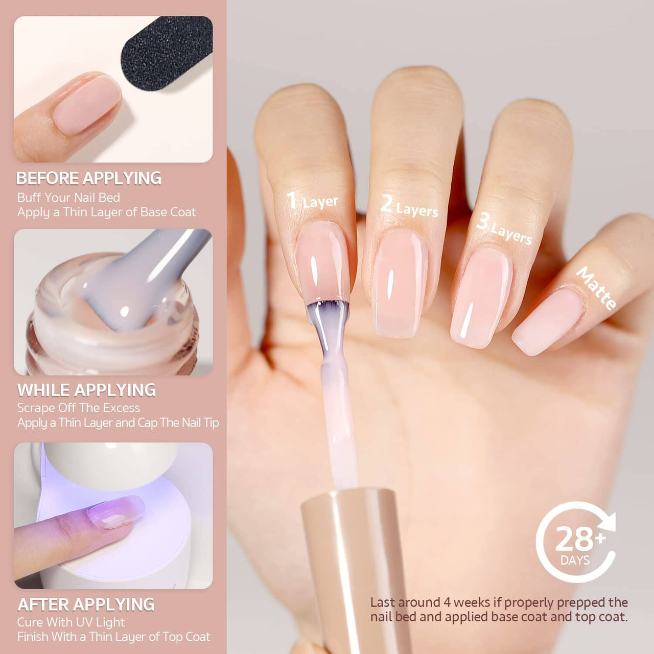 GAOY GAOY Sheer Light Pink Gel Nail Polish, 16ml Jelly Milky White Peach Translucent Color 1352 UV Light Cure Gel Polish for Nail Art DIY Manicure and Pedicure at Home