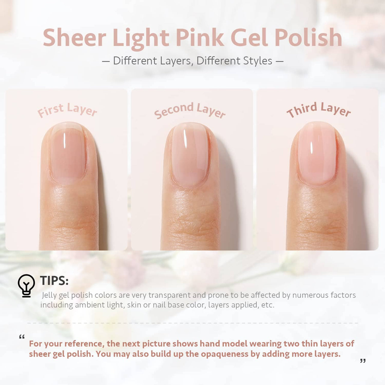 GAOY GAOY Sheer Light Pink Gel Nail Polish, 16ml Jelly Milky White Peach Translucent Color 1352 UV Light Cure Gel Polish for Nail Art DIY Manicure and Pedicure at Home