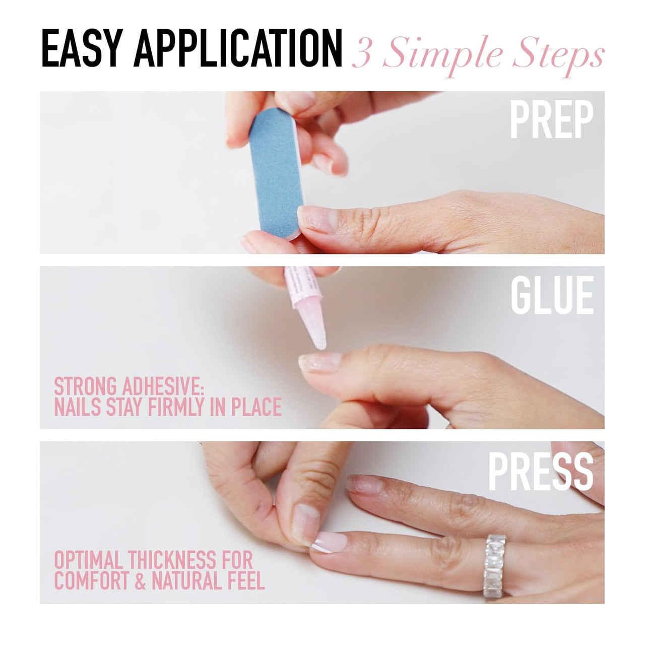 Glamnetic Glamnetic Press On Nails - Caviar | Semi-Transparent, Short Almond Nails, Reusable | 15 Sizes - 30 Nail Kit with Glue