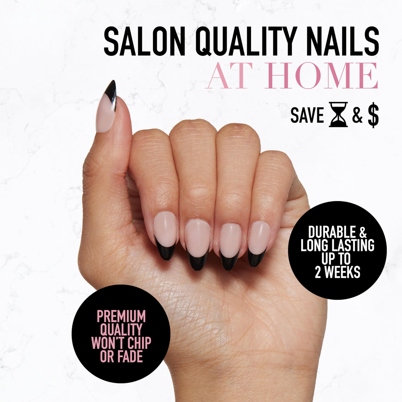 Glamnetic Glamnetic Press On Nails - Caviar | Semi-Transparent, Short Almond Nails, Reusable | 15 Sizes - 30 Nail Kit with Glue