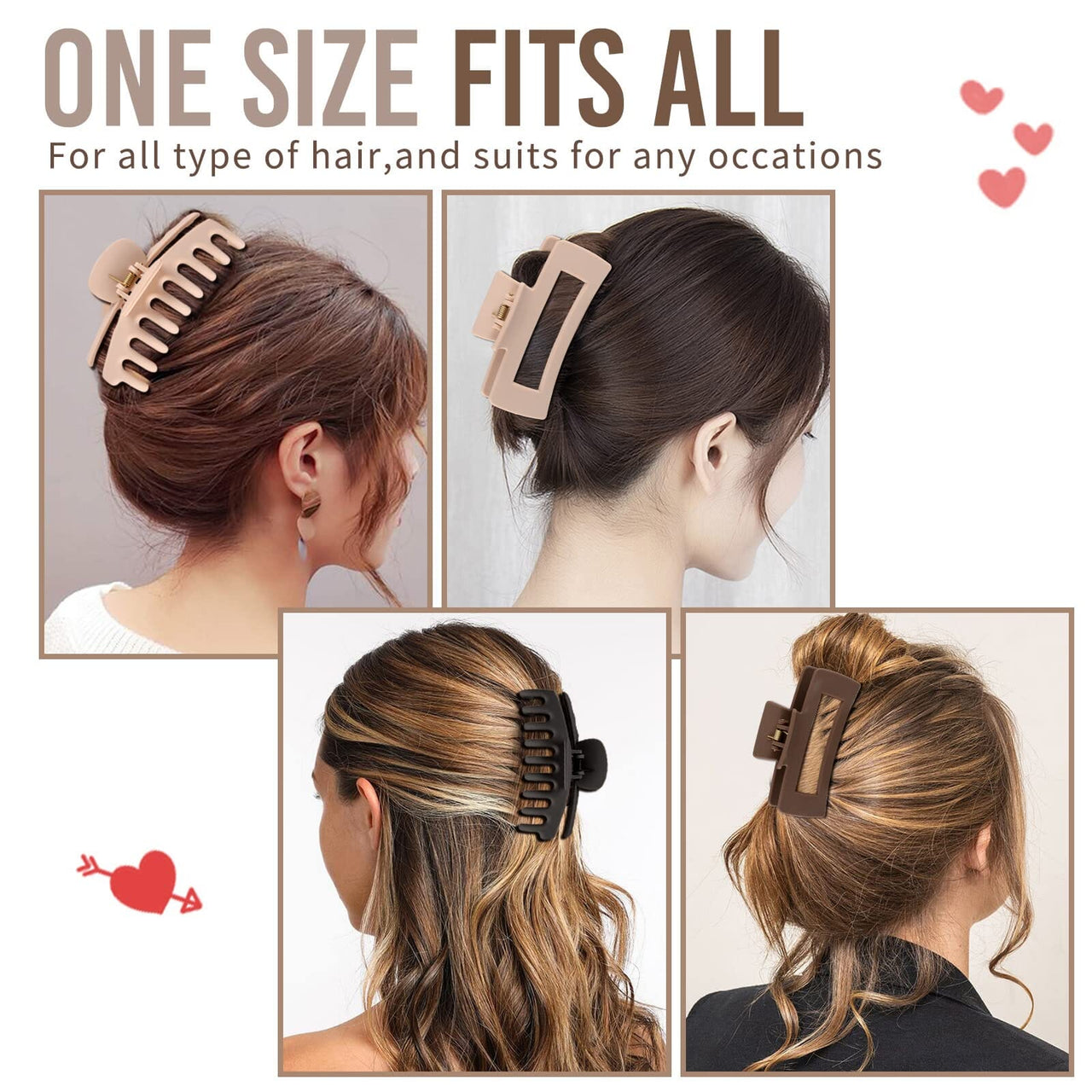 LuSeren LuSeren Hair Clips for Women 4.3 Inch Large Hair Claw Clips for Women Thin Thick Curly Hair, Big Matte Banana Clips,Strong Hold jaw clips,Neutral Colors