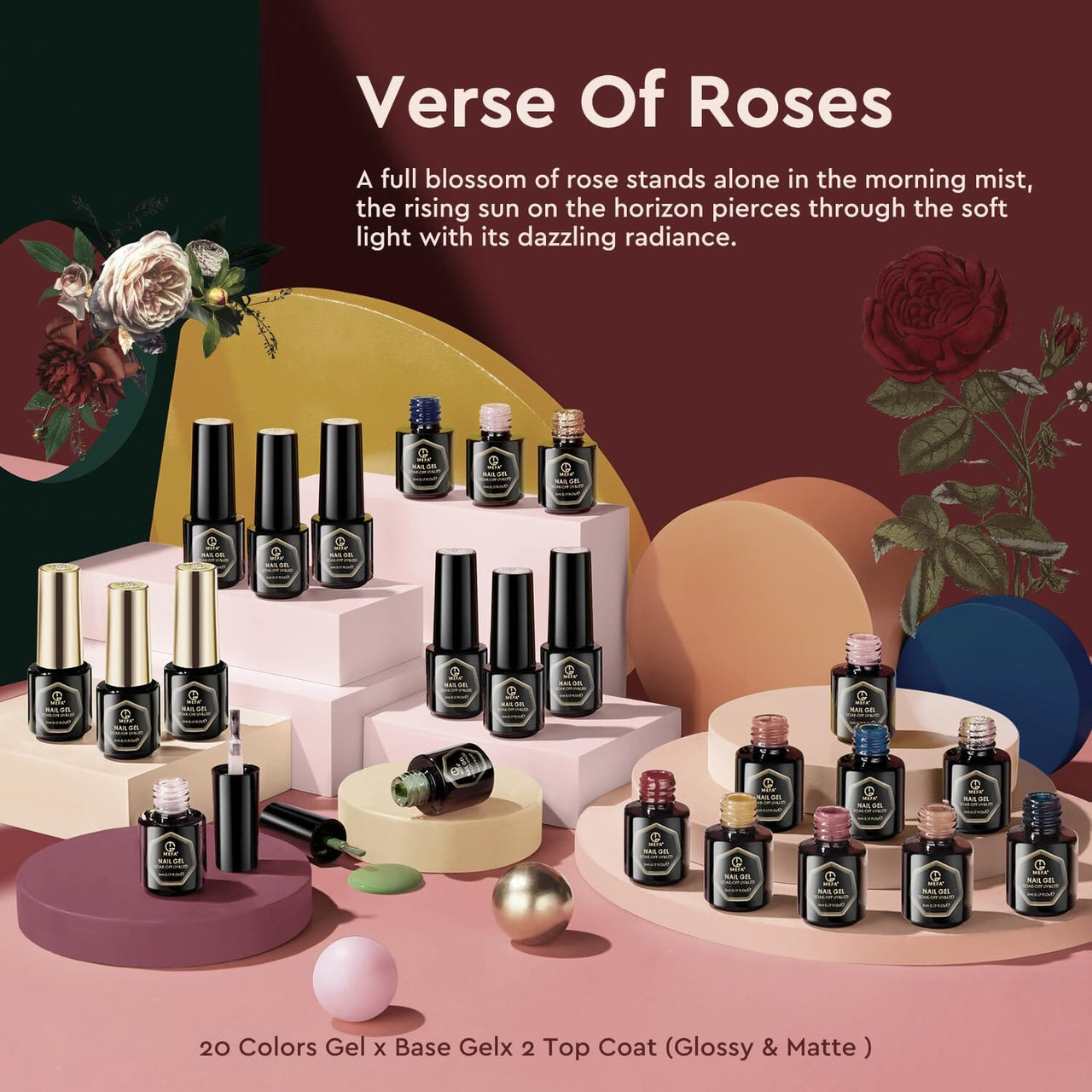 MEFA MEFA -20 Colors Gel Nail Polish Kit | Glossy Matte Top Base + Coat