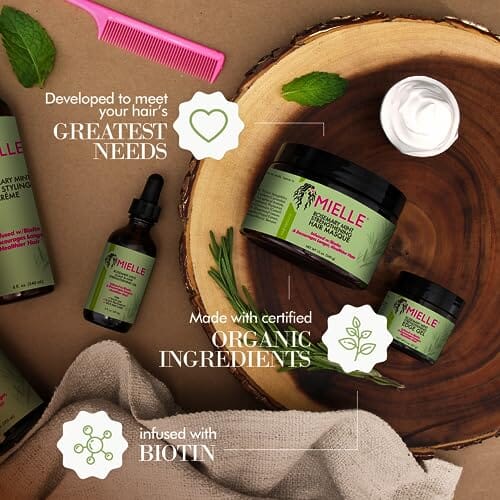 Mielle Organics 12 Oz Mielle Organics Rosemary Mint Strengthening Hair Masque, Essential Oil & Biotin Deep Treatment, Miracle Repair for Dry, Damaged, & Frizzy Hair, 12 Ounces