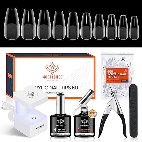 modelones Modelones Nail Tips and Glue Gel Kit | 500Pcs Half Matte | Medium Coffin