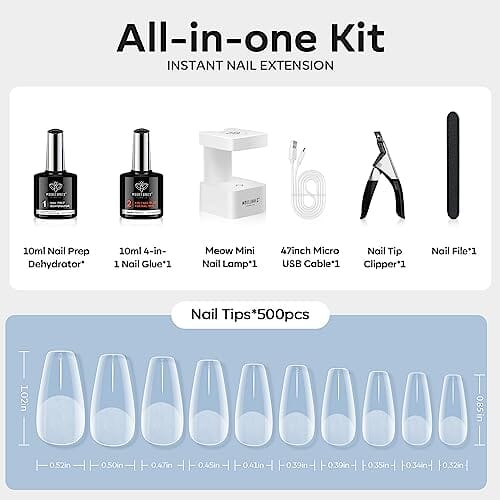 modelones Modelones Nail Tips and Glue Gel Kit | 500Pcs Half Matte | Medium Coffin